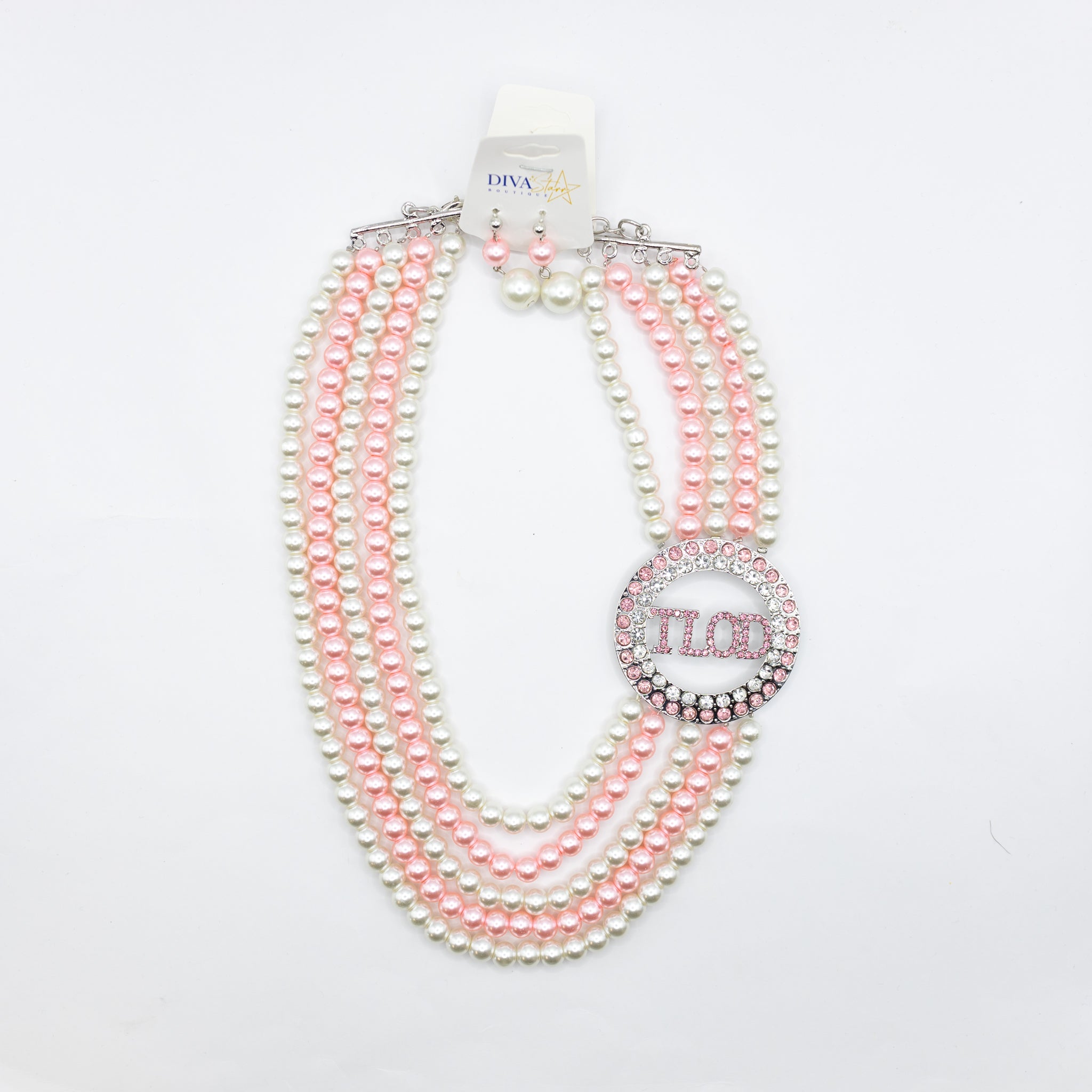 TLOD Pink & WHite Pearl & Bling Necklace Set - Diva Starr Boutique